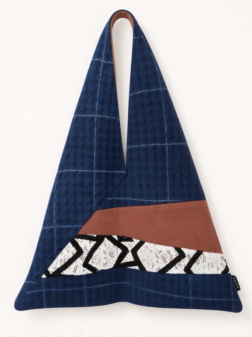 MSLAN Unique Blue Plaid Wool Shoulder Bag NWT Artistic Design